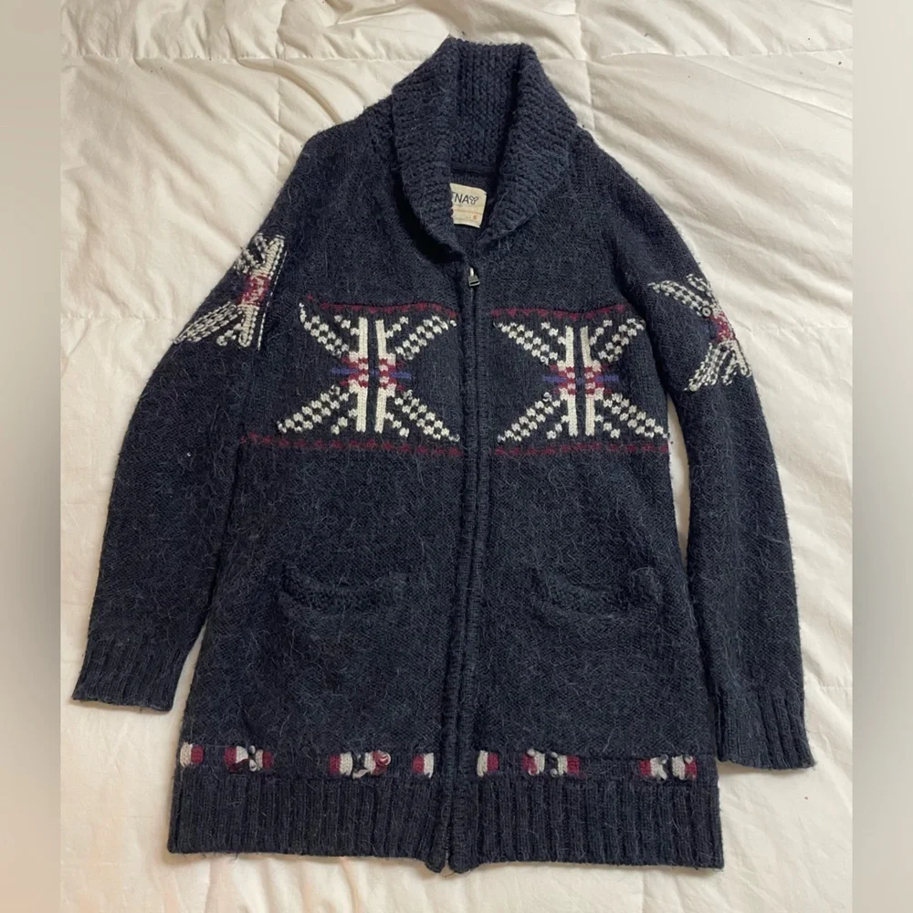 TNA Merino & Alpaca Wool Jacket Womens Small Cowachin Coastal Thick Cozy Zip Up - Picture 2 of 6